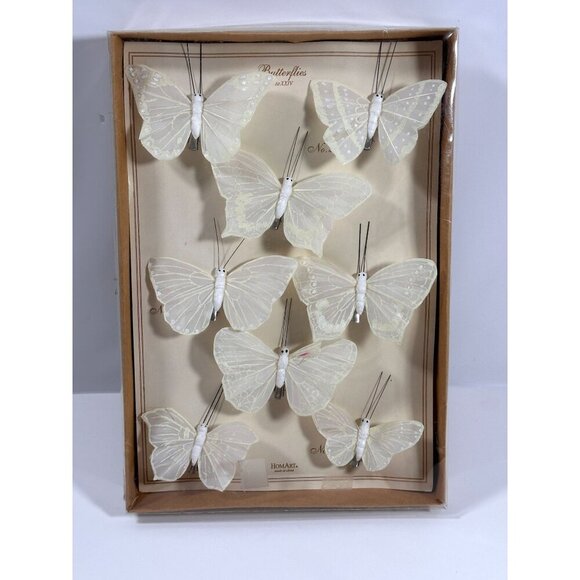 Vintage‎ Set Of 8 by HomArt  White Rice Paper Butterfly Ornaments With Clips - Picture 1 of 8